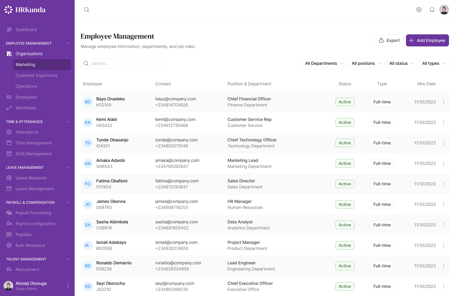Employee Management Dashboard