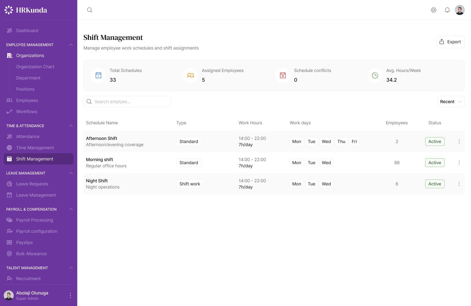 Shift Management Calendar